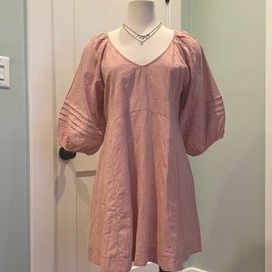 NWT Umgee Blush Puff Sleeve Tie Back Dress - Size L
